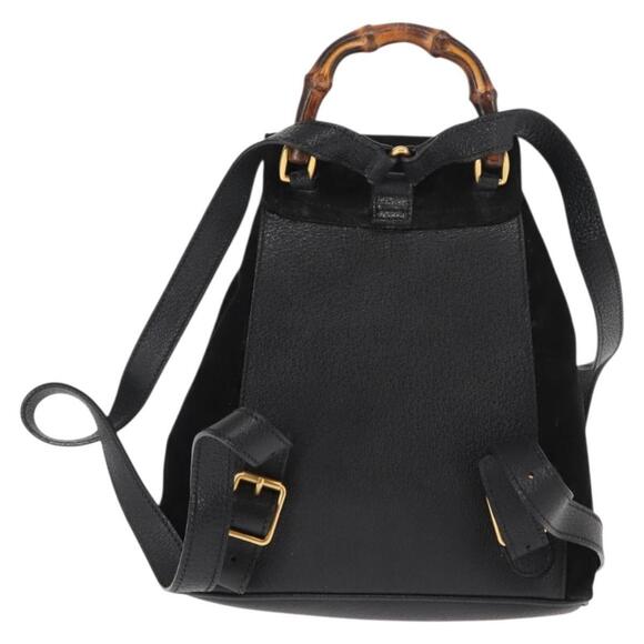 GUCCI Bamboo Backpack Suede Leather Black Auth BA6791 main image 15